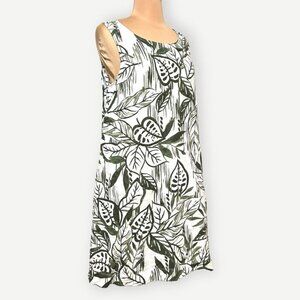 Tahari Tropical Linen Dress White Green M Pockets Shift Summer Casual Hawaiian